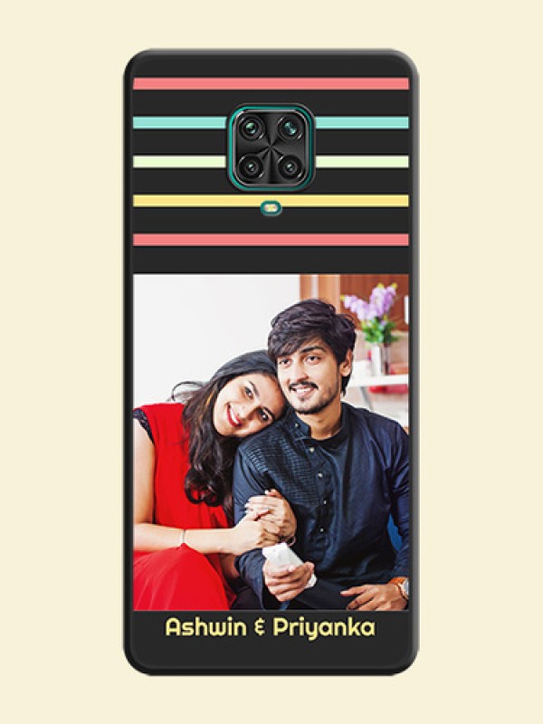 Color Stripes with Photo and Text on Photo on Space Black Soft Matte Mobile Case - Redmi Note 9 Pro Max