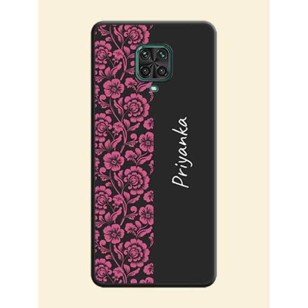 Pink Floral Pattern Design With Custom Text On Space Black Personalized Soft Matte Phone Covers -Xiaomi Redmi Note 9 Pro Max Pink Floral Pattern Design With Custom Text On Space Black Personalized Soft Matte Phone Covers -Xiaomi Redmi Note 9 Pro Max
