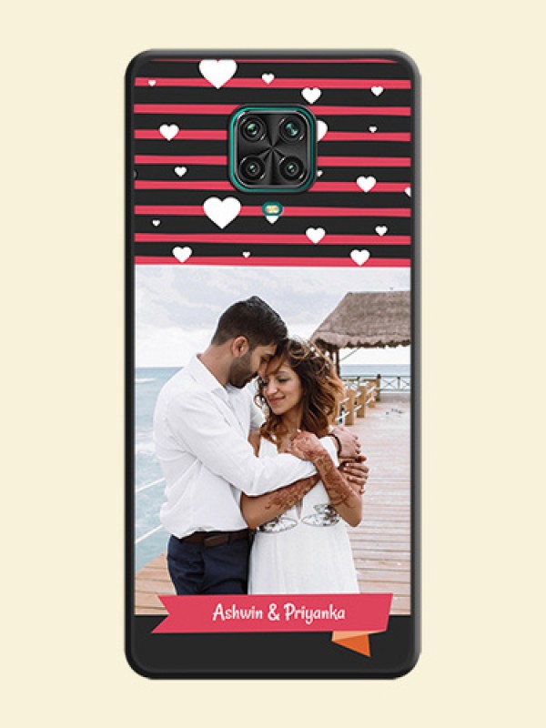White Color Love Symbols with Pink Lines Pattern on Space Black Custom Soft Matte Phone Cases - Redmi Note 9 Pro
