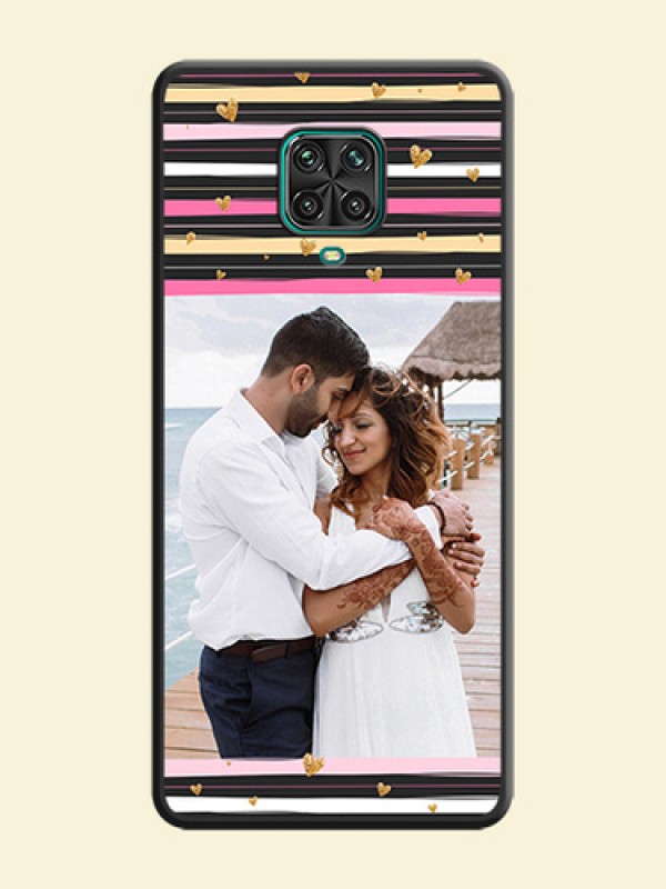 Multicolor Lines and Golden Love Symbols Design on Photo on Space Black Soft Matte Mobile Cover - Redmi Note 9 Pro
