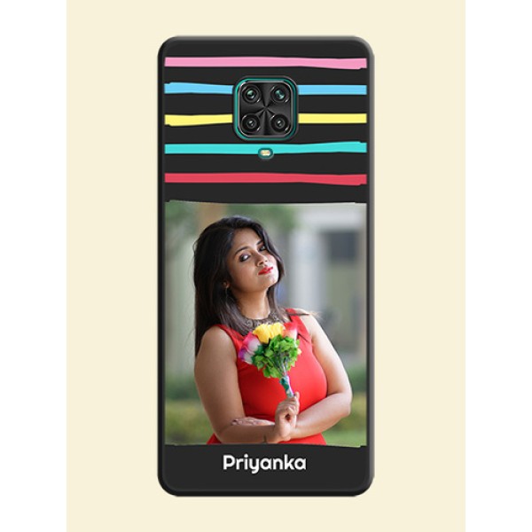 Multicolor Lines with Image on Space Black Personalized Soft Matte Phone Covers - Redmi Note 9 Pro Multicolor Lines with Image on Space Black Personalized Soft Matte Phone Covers - Redmi Note 9 Pro