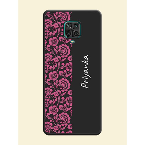 Pink Floral Pattern Design With Custom Text On Space Black Personalized Soft Matte Phone Covers -Xiaomi Redmi Note 9 Pro Pink Floral Pattern Design With Custom Text On Space Black Personalized Soft Matte Phone Covers -Xiaomi Redmi Note 9 Pro