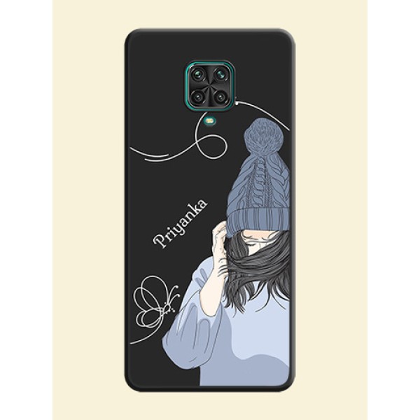Girl With Blue Winter Outfiit Custom Text Design On Space Black Personalized Soft Matte Phone Covers -Xiaomi Redmi Note 9 Pro Girl With Blue Winter Outfiit Custom Text Design On Space Black Personalized Soft Matte Phone Covers -Xiaomi Redmi Note 9 Pro