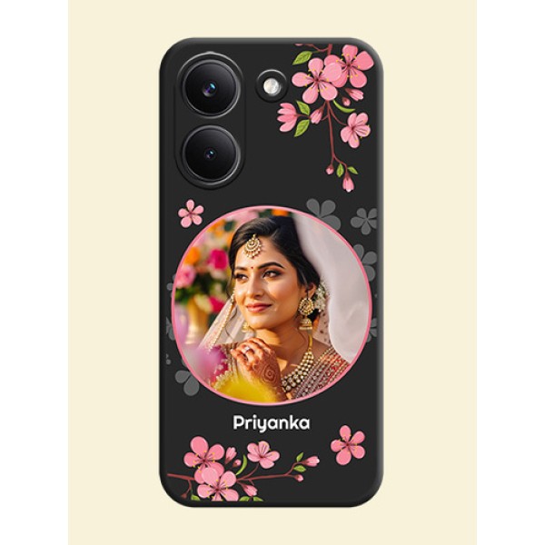 Round Image with Pink Color Floral Design on Photo On Space Black Custom Soft Matte Mobile Back Cover - Xiaomi Redmi Turbo 5 Round Image with Pink Color Floral Design on Photo On Space Black Custom Soft Matte Mobile Back Cover - Xiaomi Redmi Turbo 5