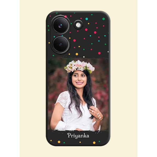 Multicolor Dotted Pattern with Text On Space Black Custom Soft Matte Mobile Back Cover - Xiaomi Redmi Turbo 5 Multicolor Dotted Pattern with Text On Space Black Custom Soft Matte Mobile Back Cover - Xiaomi Redmi Turbo 5