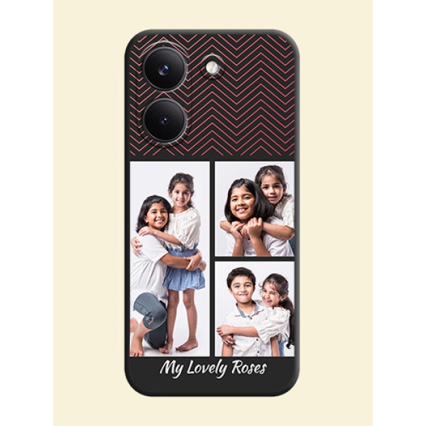 Wave Pattern with 3 Image Holder On Space Black Custom Soft Matte Mobile Back Cover - Xiaomi Redmi Turbo 5