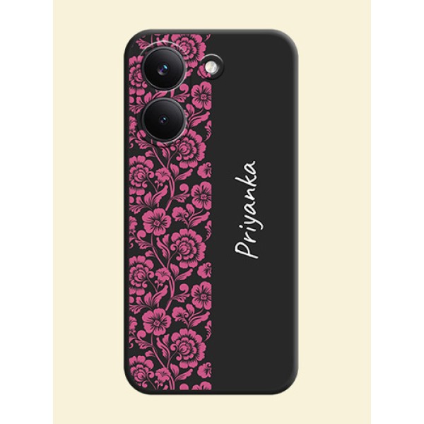 Pink Floral Pattern Design With Custom Text On Space Black Custom Soft Matte Mobile Back Cover - Xiaomi Redmi Turbo 5 Pink Floral Pattern Design With Custom Text On Space Black Custom Soft Matte Mobile Back Cover - Xiaomi Redmi Turbo 5