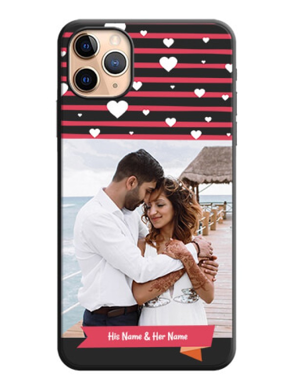 Custom White Color Love Symbols with Pink Lines Pattern on Space Black Custom Soft Matte Phone Cases - iPhone 11 Pro Max