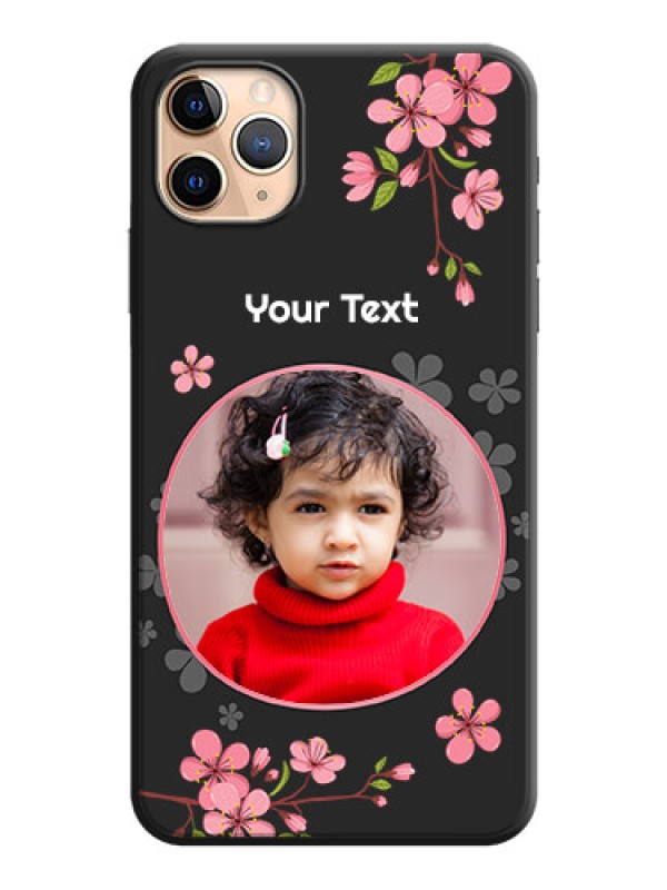 Custom Round Image with Pink Color Floral Design - Photo on Space Black Soft Matte Back Cover - iPhone 11 Pro Max