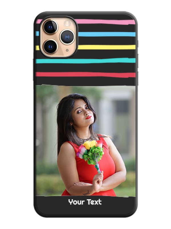 Custom Multicolor Lines with Image on Space Black Personalized Soft Matte Phone Covers - iPhone 11 Pro Max