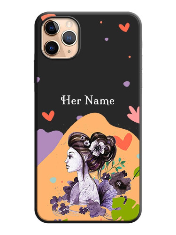 Custom Namecase For Her With Fancy Lady Image On Space Black Personalized Soft Matte Phone Covers -Apple Iphone 11 Pro Max