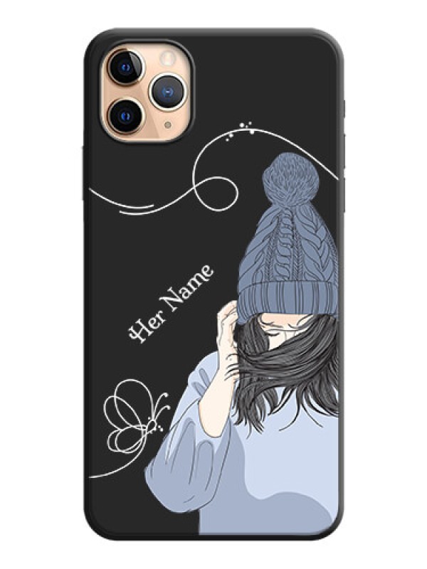 Custom Girl With Blue Winter Outfiit Custom Text Design On Space Black Personalized Soft Matte Phone Covers -Apple Iphone 11 Pro Max
