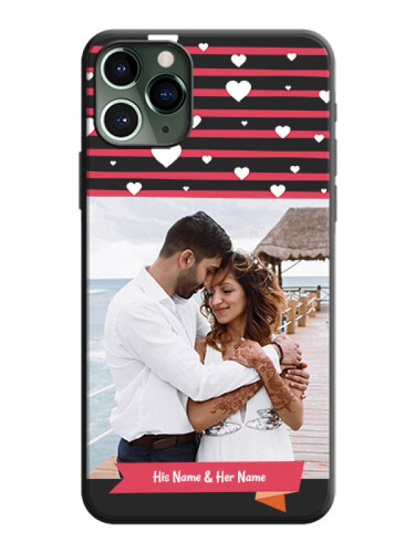 Custom White Color Love Symbols with Pink Lines Pattern on Space Black Custom Soft Matte Phone Cases - iPhone 11 Pro