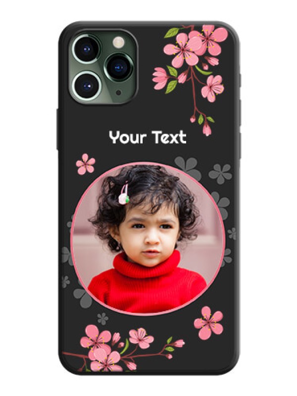 Custom Round Image with Pink Color Floral Design - Photo on Space Black Soft Matte Back Cover - iPhone 11 Pro
