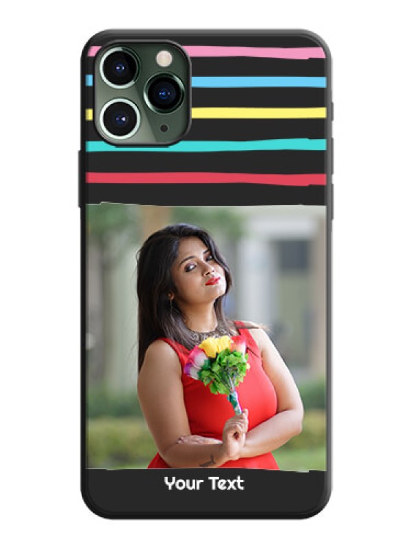 Custom Multicolor Lines with Image on Space Black Personalized Soft Matte Phone Covers - iPhone 11 Pro