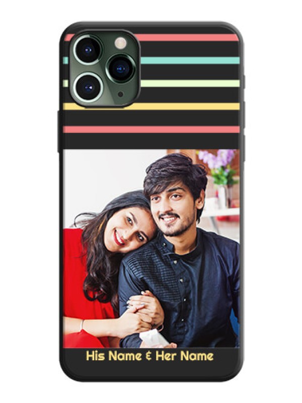 Custom Color Stripes with Photo and Text - Photo on Space Black Soft Matte Mobile Case - iPhone 11 Pro