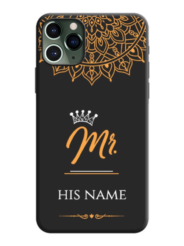 Custom Mr Name with Floral Design  on Personalised Space Black Soft Matte Cases - iPhone 11 Pro