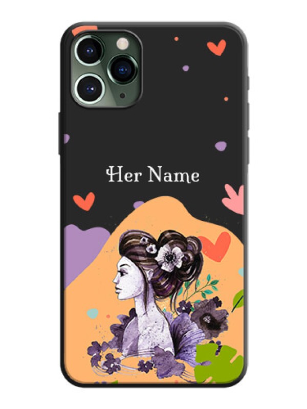Custom Namecase For Her With Fancy Lady Image On Space Black Personalized Soft Matte Phone Covers -Apple Iphone 11 Pro