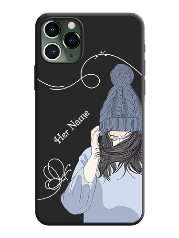 Custom Girl With Blue Winter Outfiit Custom Text Design On Space Black Personalized Soft Matte Phone Covers -Apple Iphone 11 Pro