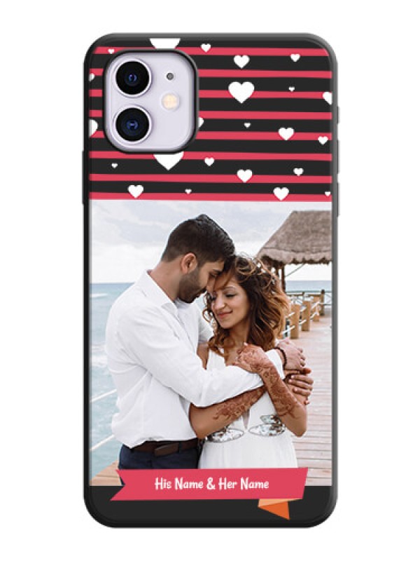 Custom White Color Love Symbols with Pink Lines Pattern on Space Black Custom Soft Matte Phone Cases - iPhone 11