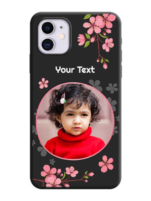 Custom Round Image with Pink Color Floral Design - Photo on Space Black Soft Matte Back Cover - iPhone 11