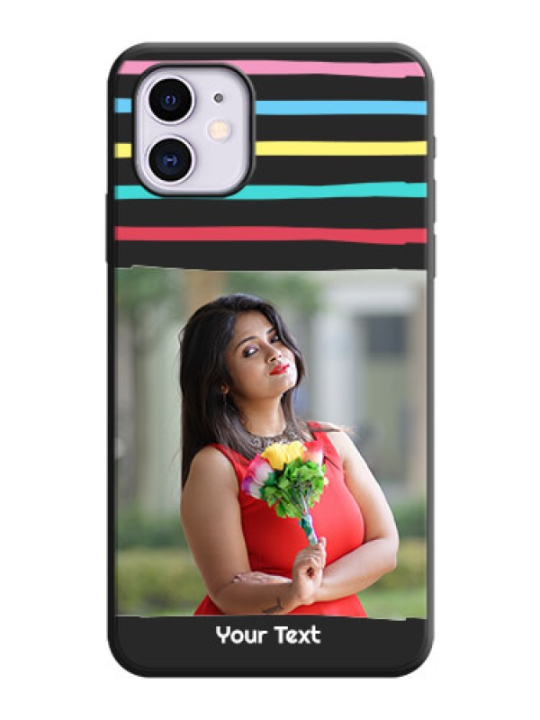 Custom Multicolor Lines with Image on Space Black Personalized Soft Matte Phone Covers - iPhone 11