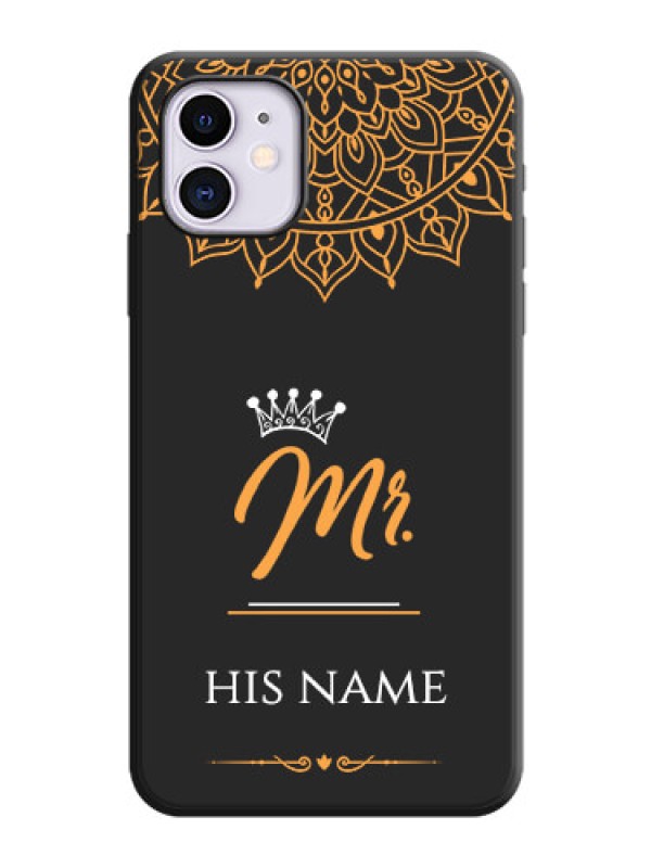 Custom Mr Name with Floral Design  on Personalised Space Black Soft Matte Cases - iPhone 11