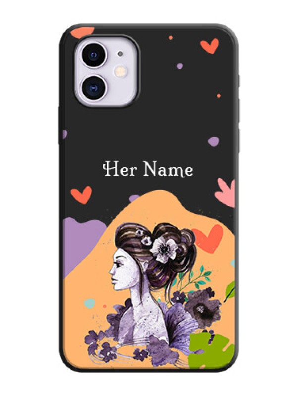 Custom Namecase For Her With Fancy Lady Image On Space Black Personalized Soft Matte Phone Covers -Apple Iphone 11