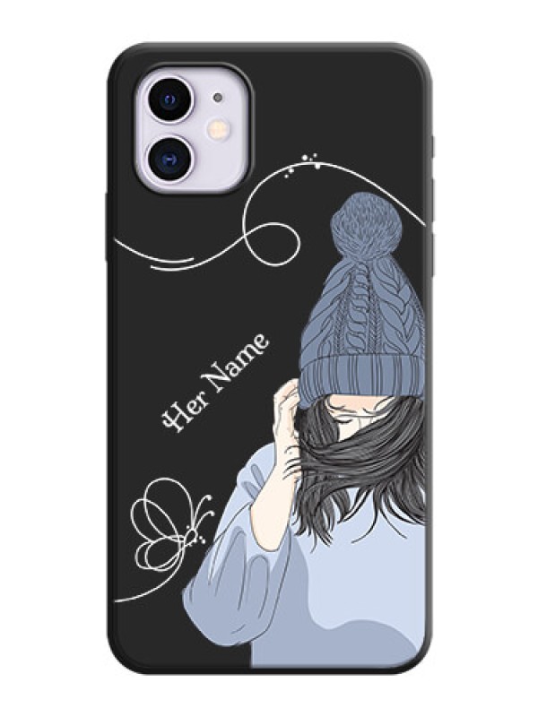 Custom Girl With Blue Winter Outfiit Custom Text Design On Space Black Personalized Soft Matte Phone Covers -Apple Iphone 11