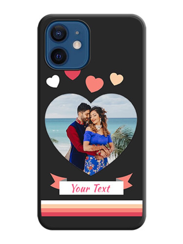Custom Love Shaped Photo with Colorful Stripes on Personalised Space Black Soft Matte Cases - iPhone 12 Mini