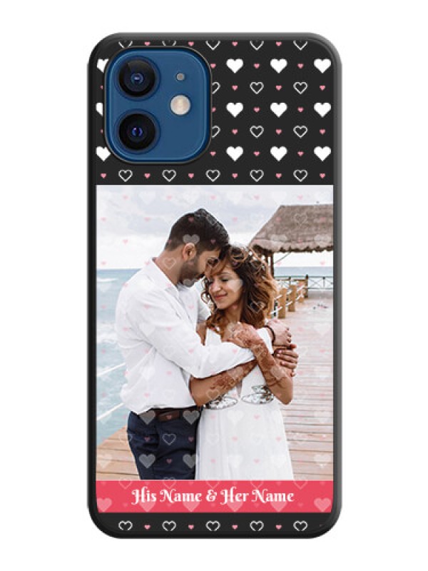 Custom White Color Love Symbols with Text Design on Photo on Space Black Soft Matte Phone Cover - iPhone 12 Mini