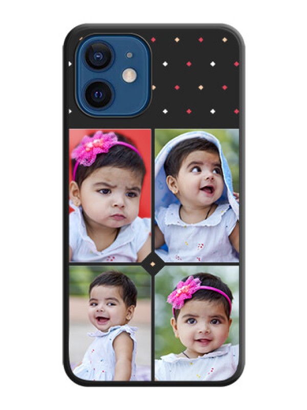 Custom Multicolor Dotted Pattern with 4 Image Holder on Space Black Custom Soft Matte Phone Cases - iPhone 12 Mini