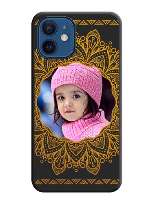 Custom Round Image with Floral Design on Photo on Space Black Soft Matte Mobile Cover - iPhone 12 Mini
