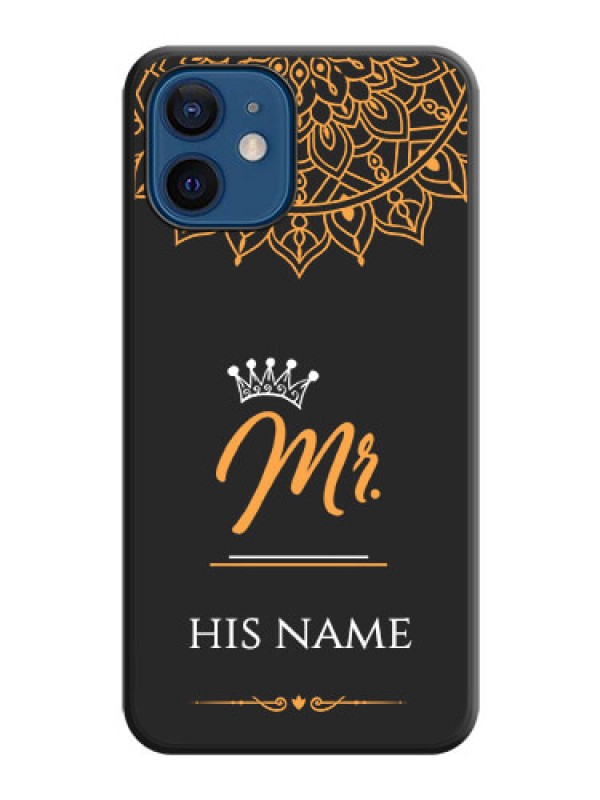 Custom Mr Name with Floral Design  on Personalised Space Black Soft Matte Cases - iPhone 12 Mini