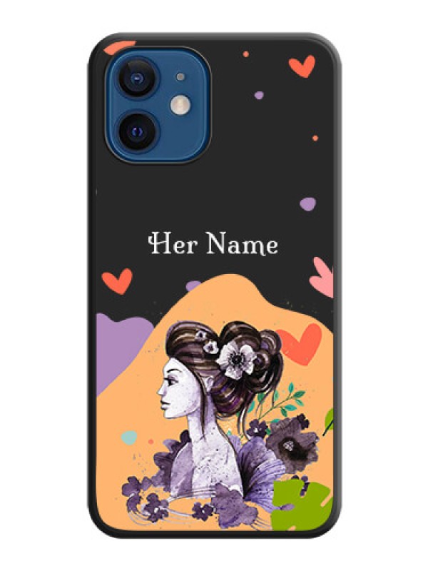 Custom Namecase For Her With Fancy Lady Image On Space Black Personalized Soft Matte Phone Covers -Apple Iphone 12 Mini