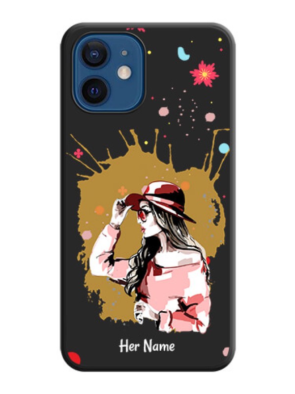 Custom Mordern Lady With Color Splash Background With Custom Text On Space Black Personalized Soft Matte Phone Covers -Apple Iphone 12 Mini