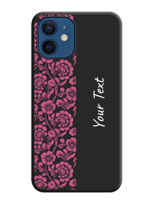 Custom Pink Floral Pattern Design With Custom Text On Space Black Personalized Soft Matte Phone Covers -Apple Iphone 12 Mini