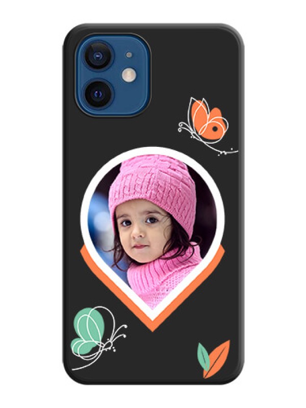 Custom Upload Pic With Simple Butterly Design On Space Black Personalized Soft Matte Phone Covers -Apple Iphone 12 Mini