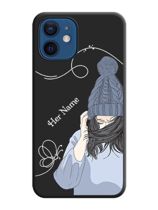 Custom Girl With Blue Winter Outfiit Custom Text Design On Space Black Personalized Soft Matte Phone Covers -Apple Iphone 12 Mini