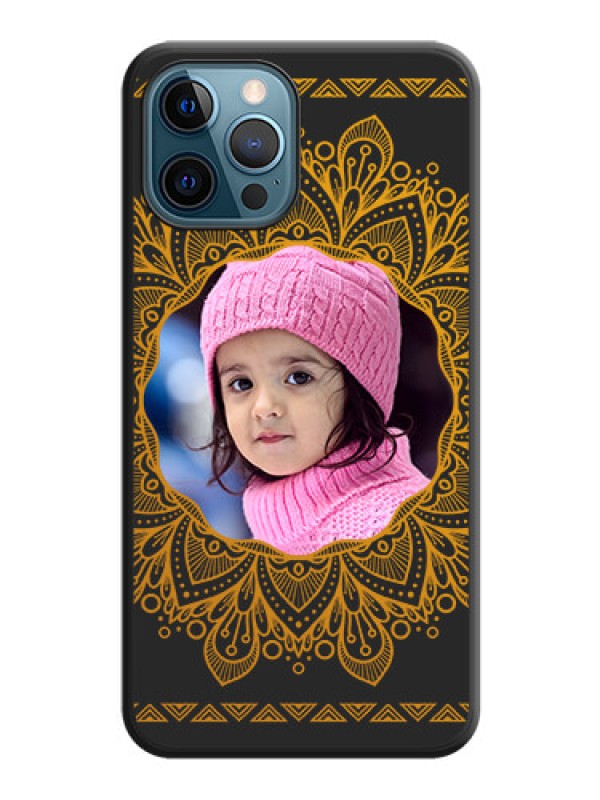 Custom Round Image with Floral Design on Photo on Space Black Soft Matte Mobile Cover - iPhone 12 Pro Max