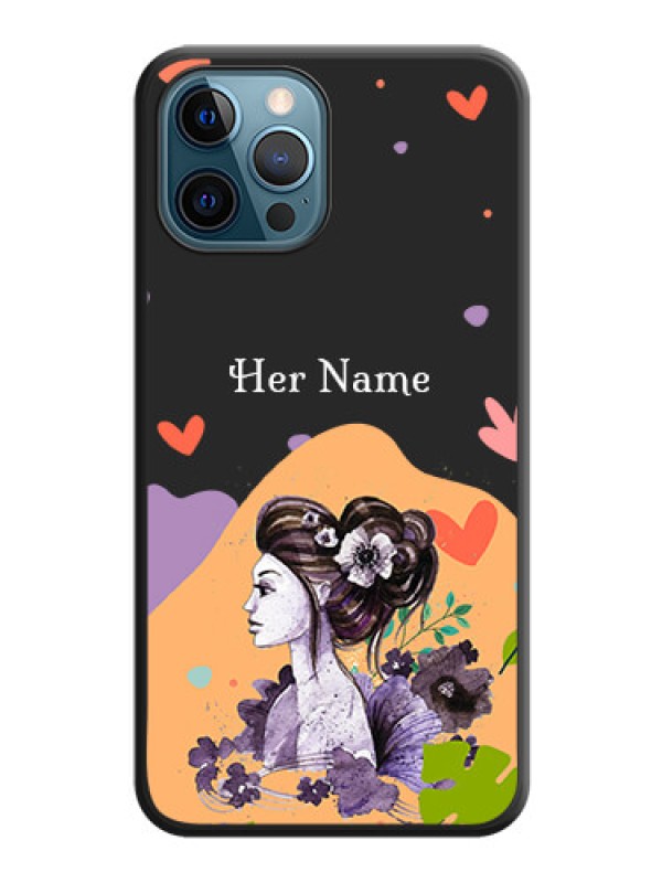 Custom Namecase For Her With Fancy Lady Image On Space Black Personalized Soft Matte Phone Covers -Apple Iphone 12 Pro Max