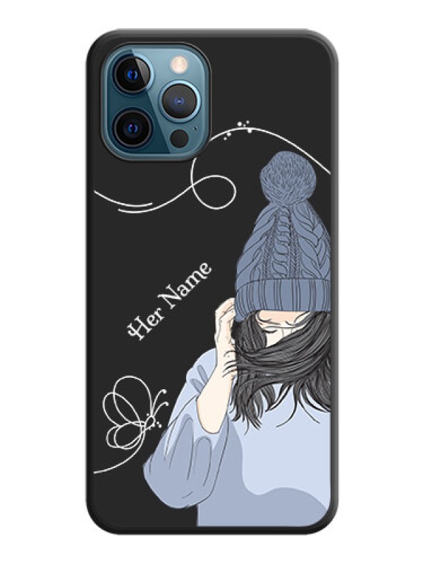 Custom Girl With Blue Winter Outfiit Custom Text Design On Space Black Personalized Soft Matte Phone Covers -Apple Iphone 12 Pro Max