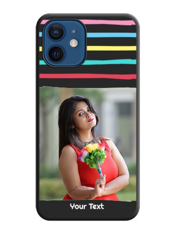 Custom Multicolor Lines with Image on Space Black Personalized Soft Matte Phone Covers - iPhone 12