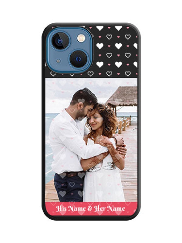Custom White Color Love Symbols with Text Design on Photo on Space Black Soft Matte Phone Cover - iPhone 13 Mini