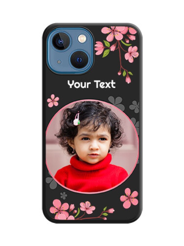 Custom Round Image with Pink Color Floral Design on Photo on Space Black Soft Matte Back Cover - iPhone 13 Mini