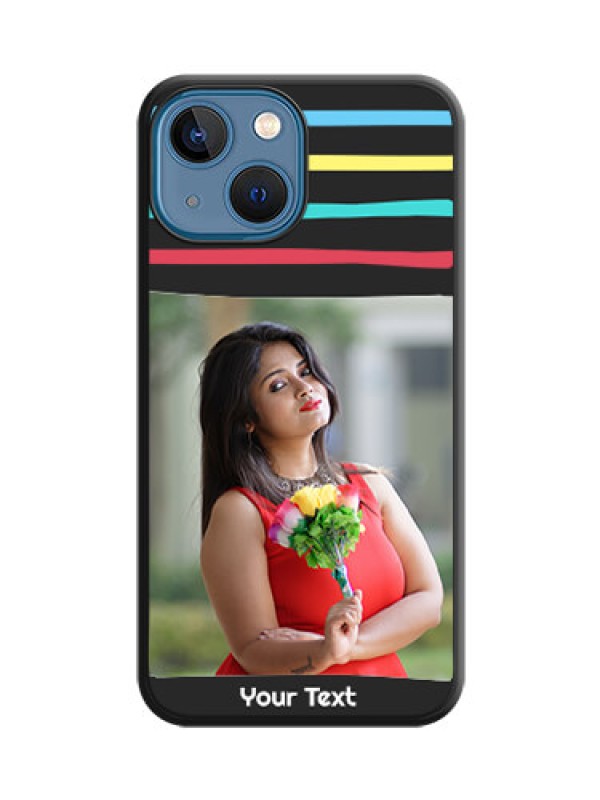 Custom Multicolor Lines with Image on Space Black Personalized Soft Matte Phone Covers - iPhone 13 Mini