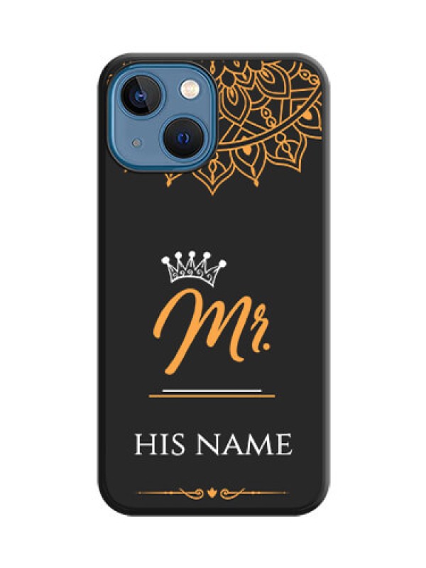 Custom Mr Name with Floral Design on Personalised Space Black Soft Matte Cases - iPhone 13 Mini