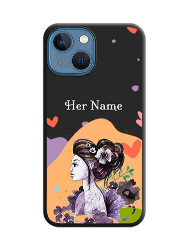 Custom Namecase For Her With Fancy Lady Image On Space Black Personalized Soft Matte Phone Covers -Apple Iphone 13 Mini