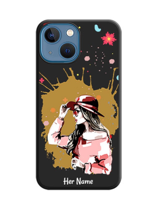 Custom Mordern Lady With Color Splash Background With Custom Text On Space Black Personalized Soft Matte Phone Covers -Apple Iphone 13 Mini