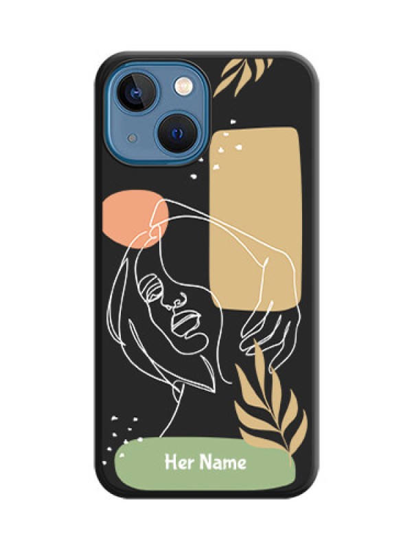 Custom Custom Text With Line Art Of Women & Leaves Design On Space Black Personalized Soft Matte Phone Covers -Apple Iphone 13 Mini